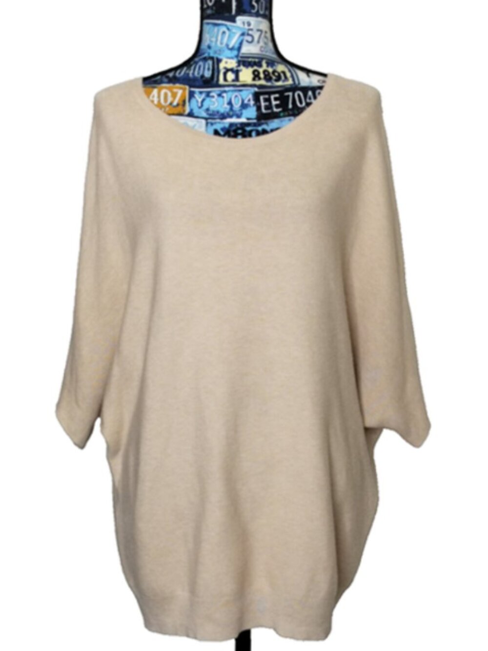 QUINCE Lightweight Cotton Cashmere Link-Stitch Dolman Sweater Heather Oatmeal L - Picture 2 of 10